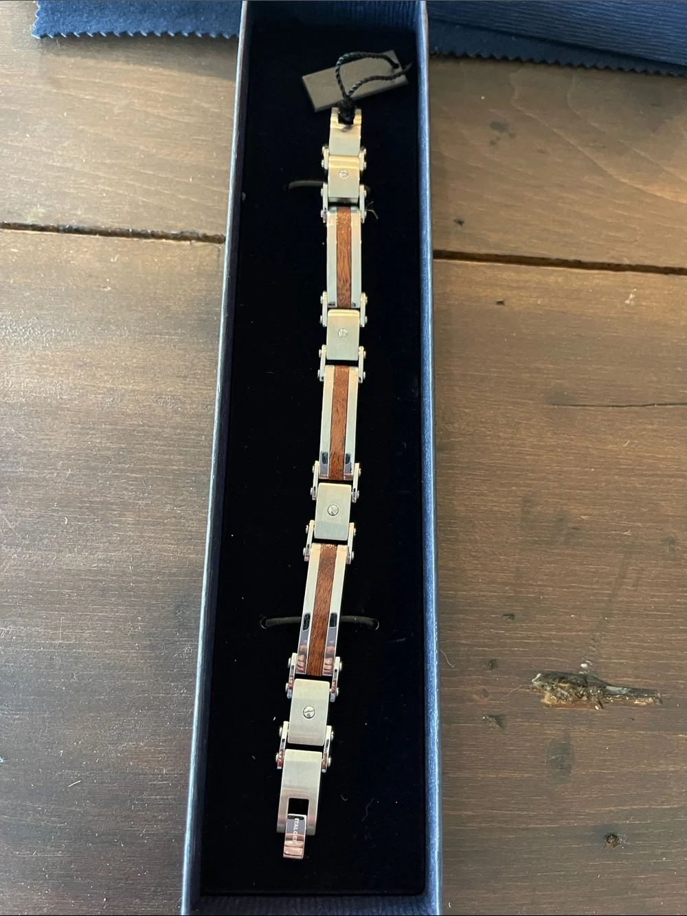 Stauer Men’s Legna Bracelet Stainless Steel Wood Inlay